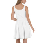 Woman wearing a white sleeveless dress on a white background