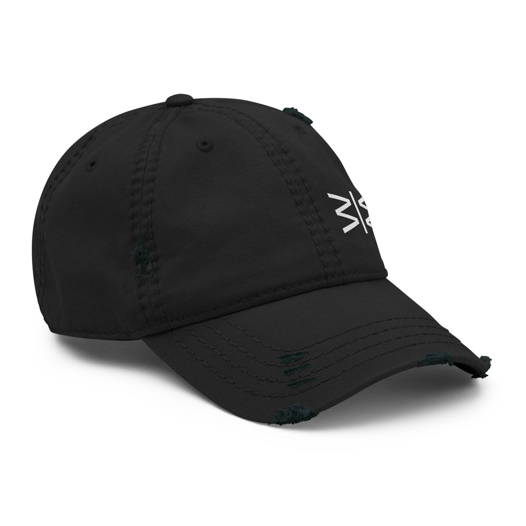 Black cap with text on a white background