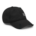Black cap with text on a white background