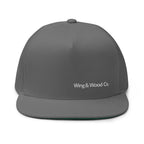 A dark gray snapback cap with 'Wing & Wood Co.' printed in white on the front, shown against a plain white background.