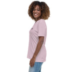 Woman wearing a pink t-shirt on a white background